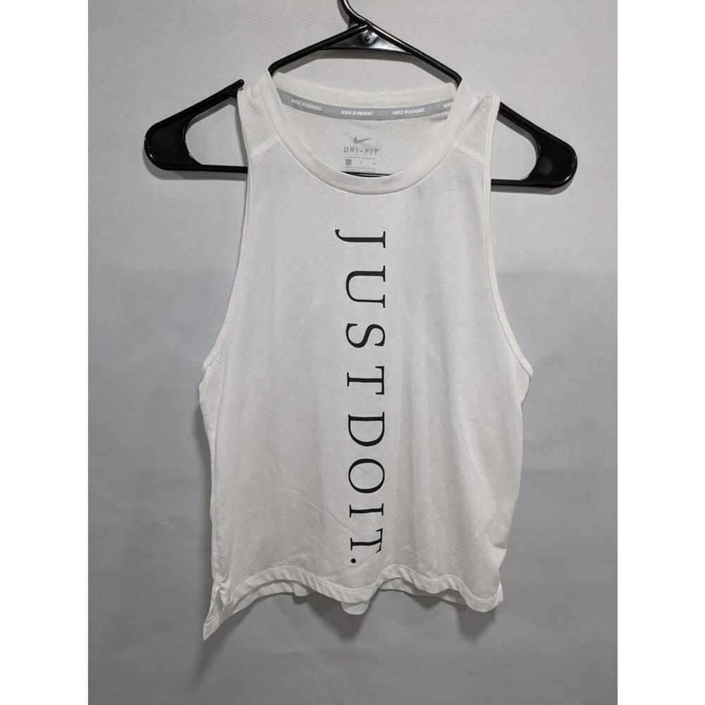Womens Nike‎ Just Do It Dri-Fit Solid Athletic Fit White Tank Top Shirt Size S